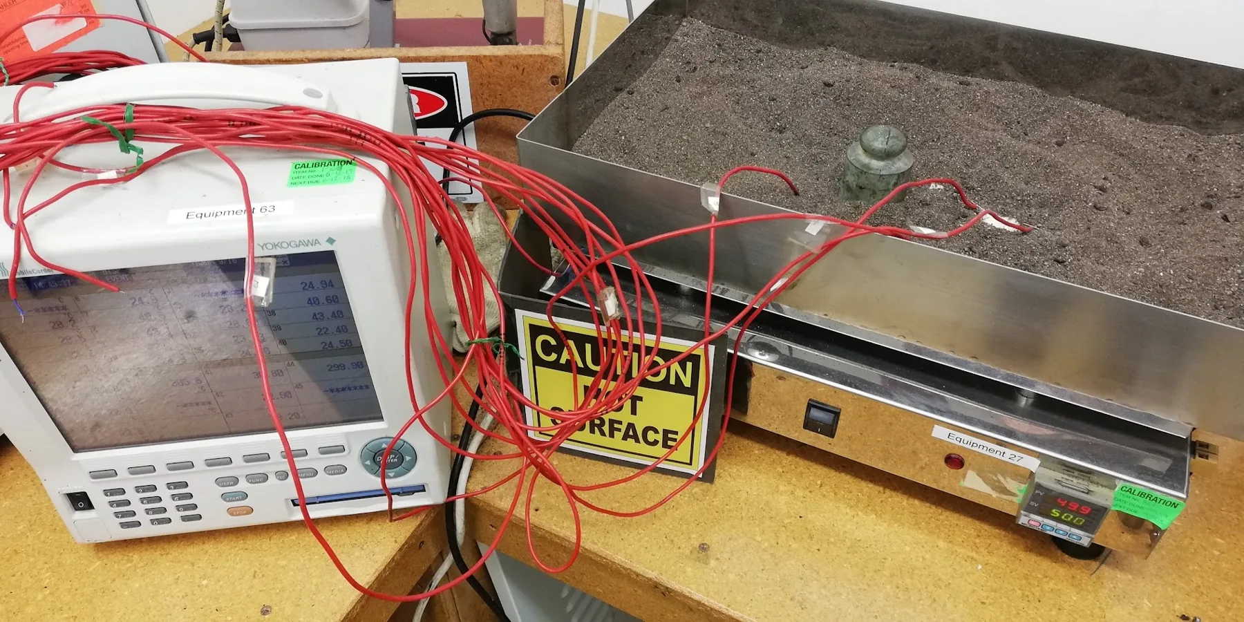 LASRA heat testing apparatus with multiple temperature sensors and data logger