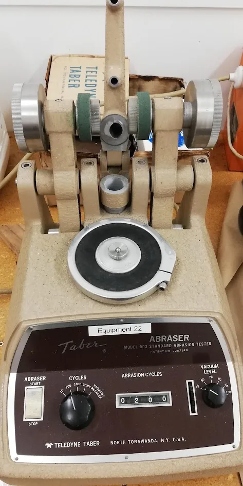 Taber abrasion tester in LASRA physical testing laboratory